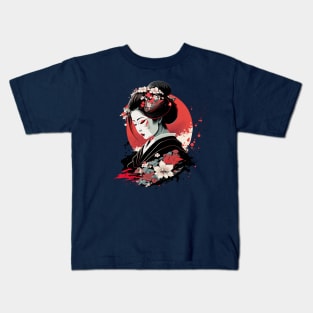 Japanese Woman in Flowers Kids T-Shirt